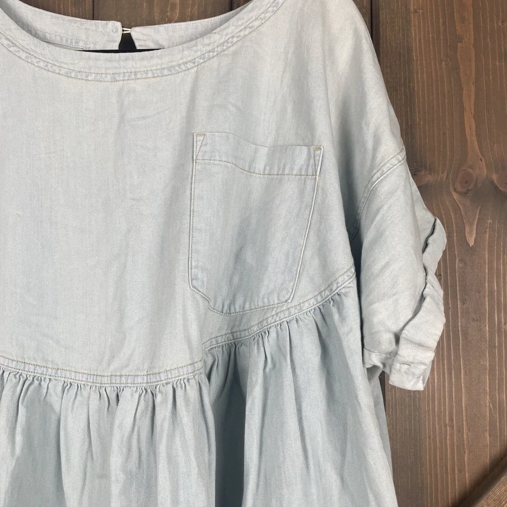 NWT FREE PEOPLE We The Free - Moon City Denim Oversized  Boho Top Women's Size S